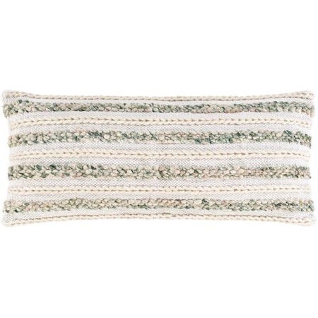 Surya Surya CEO002-3214 14 x 32 in. Celio Hand Woven Pillow Cover; White; Cream & Emerald CEO002-3214